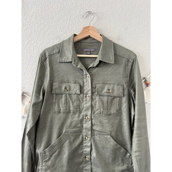 Level 99 X Evereve Linen Blend Gina Olive Green Utility Jacket Lightweight S - Picture 3 of 8